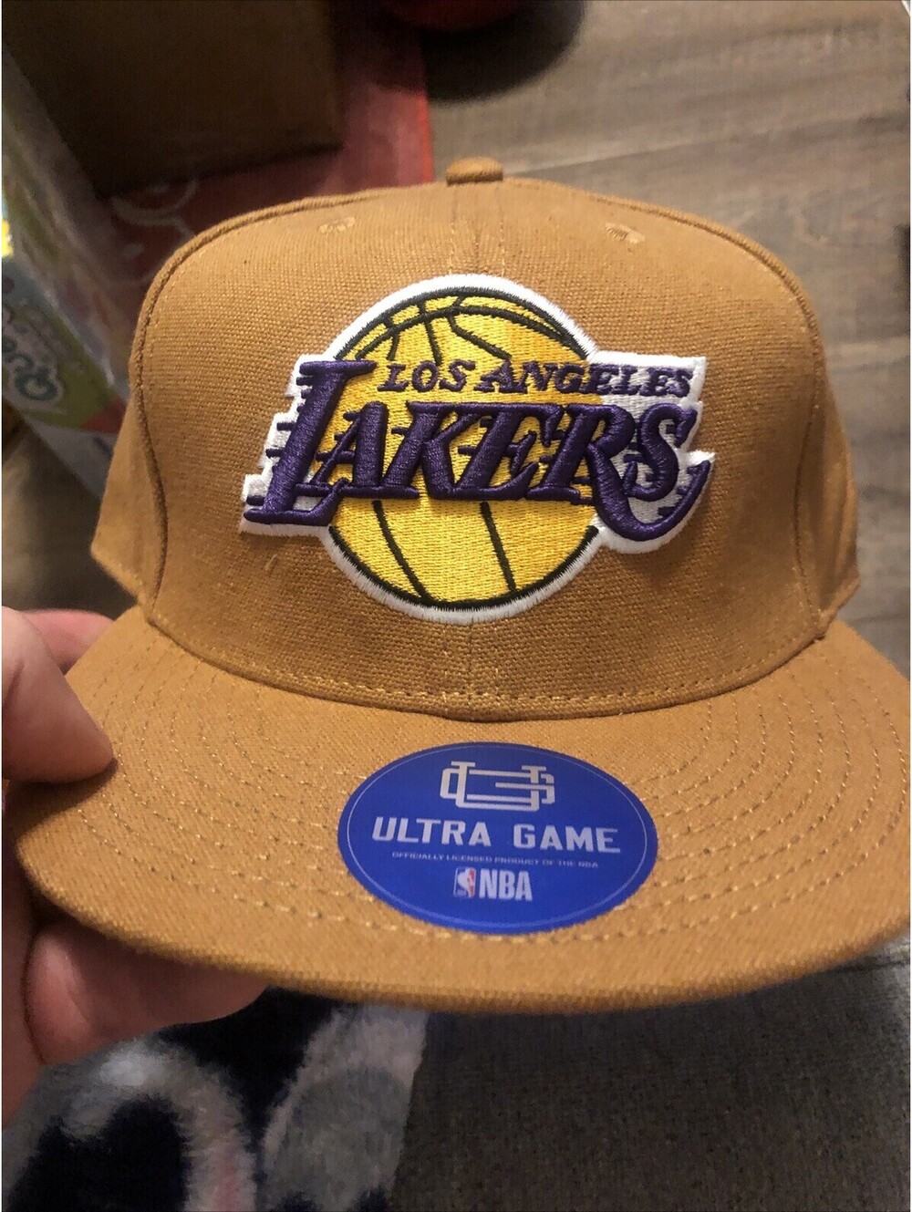 Ultra Game NBA Basketball LA Los Angeles Lakers Snapback Hat Woven Cap Brown NEW